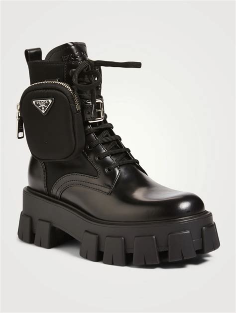 bota preta prada|Prada combat boots with pouches.